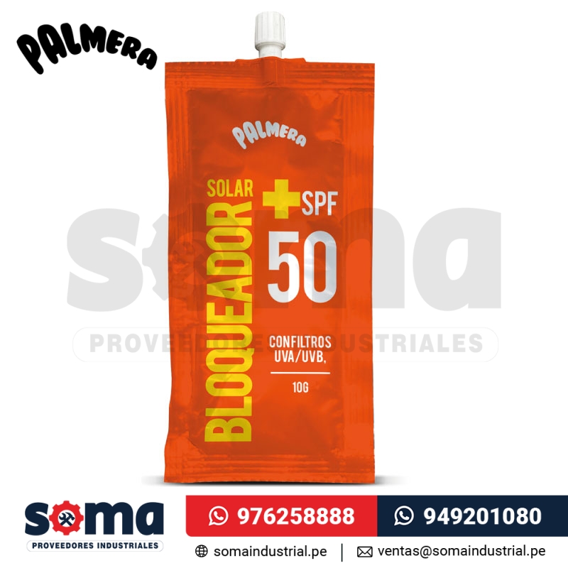 Bloqueador Palmera Sun de 10 g SPF 50 en Sachet con Tapa
