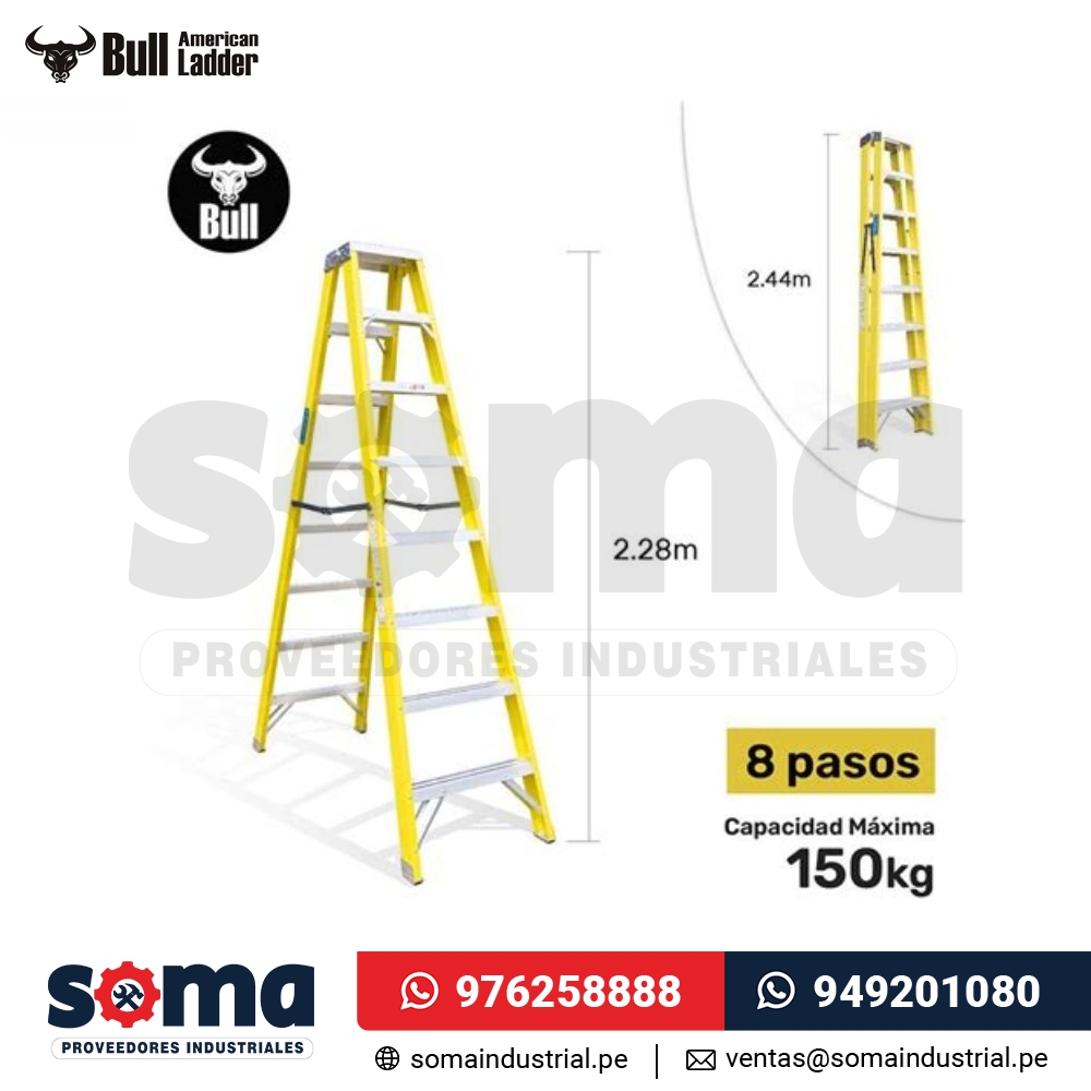Escalera Fibra De Vidrio Tijera Doble Acceso American Bull
