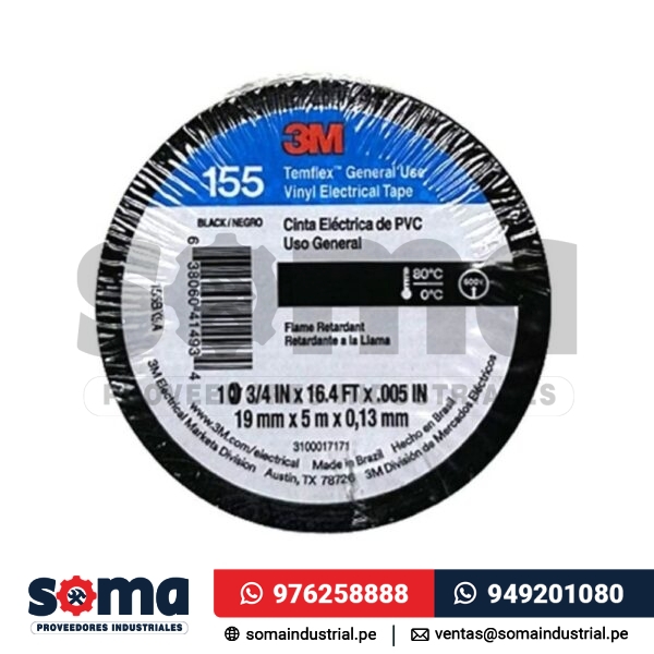Cinta Aislante Vinilica Temflex 155 3 4X5Mts Negra 3M 1