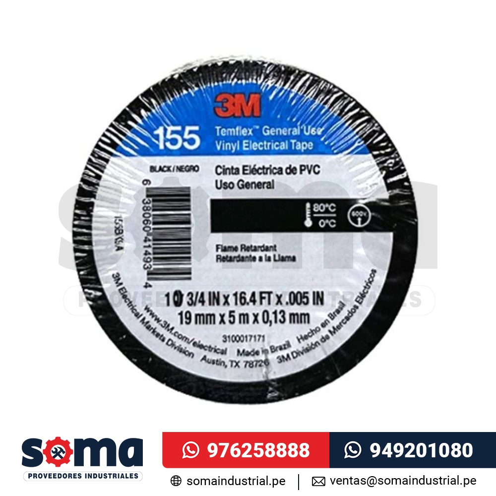 Cinta Aislante Vinilica Temflex 155 3/4X5Mts Negra 3M