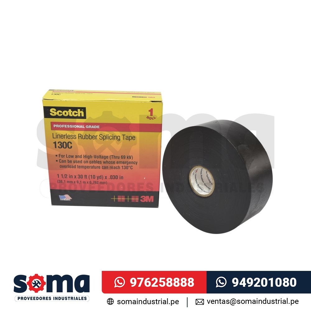 Cinta aislante autofundente Scotch 130C 1 1/2¨ x9.15mts 69kV 3M