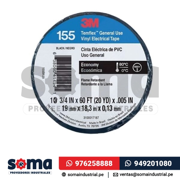 Cinta aislante vinilica Temflex 155 3 4¨ x18mts negro 3M 1 1