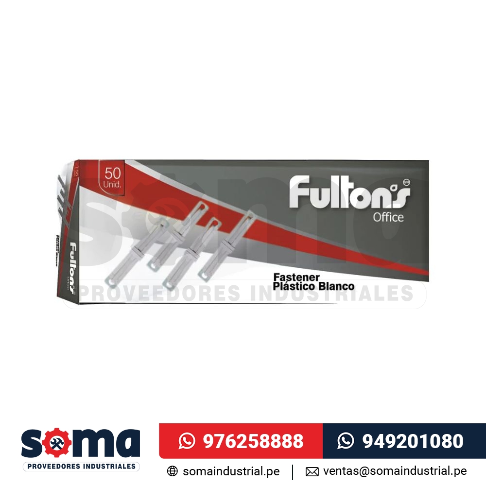 Fastener plástico blanco Fultons Office, caja de 50 unidades