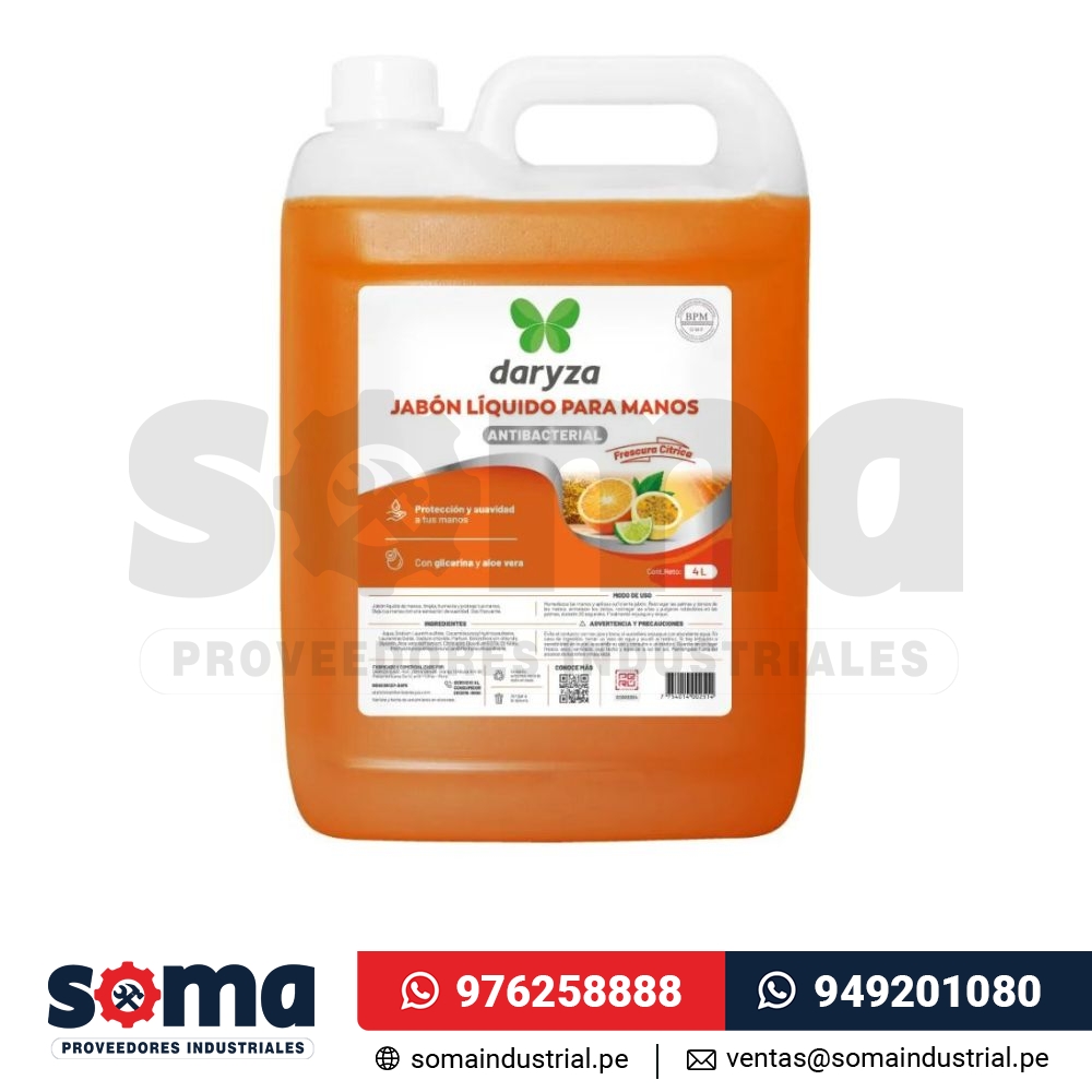 Jabón Líquido Para Manos Antibacterial Frescura Citrica Daryza x 4 L