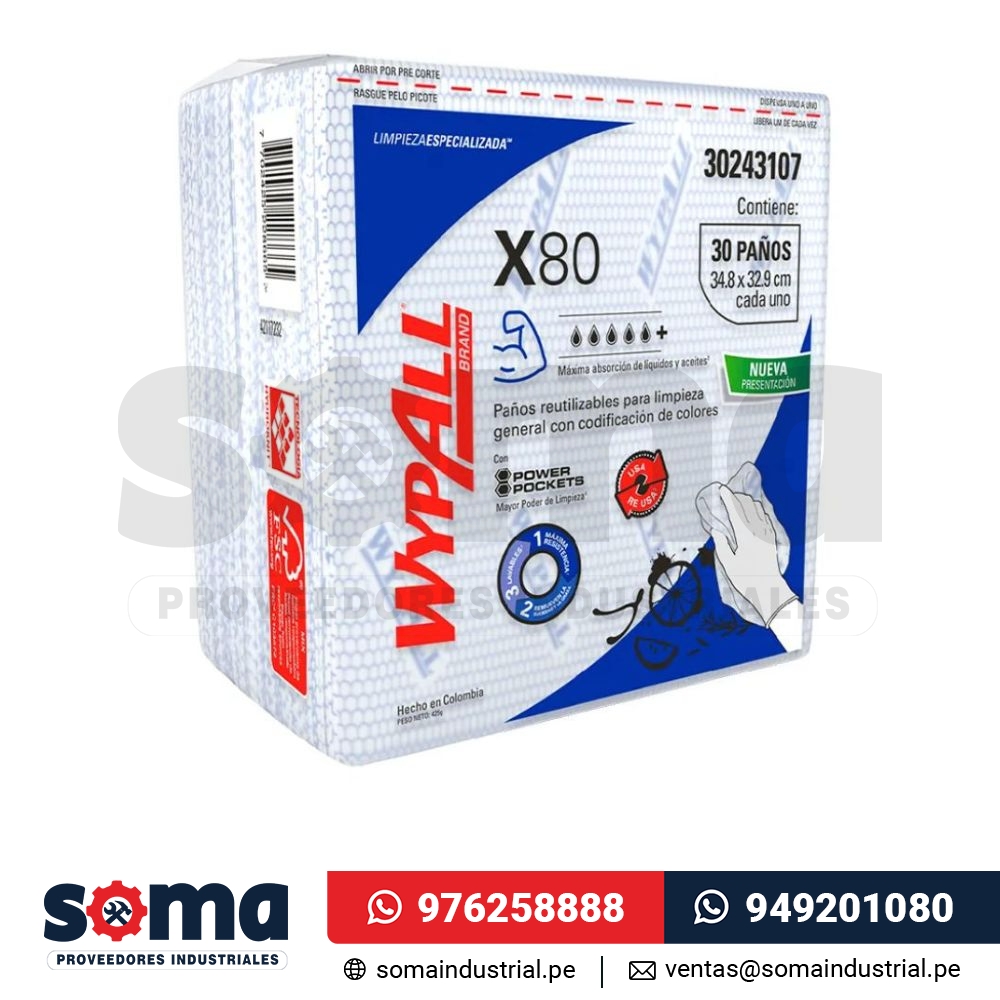 Paño Wypall X80 Plus Interfoliado Azul x 30 hojas – Kimberly Clark